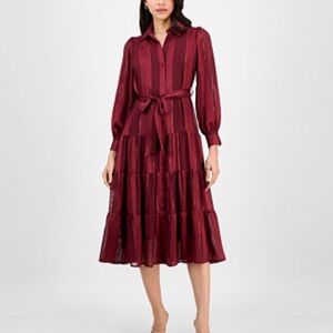 Signature Burgundy Tie-Waist Midi Dress